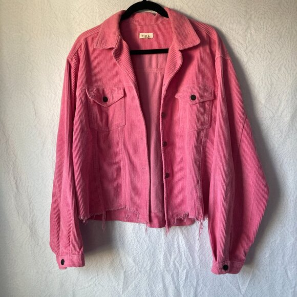 POL Clothing Washed Corduroy Trucker Jacket Pink Size Large - Picture 4 of 13